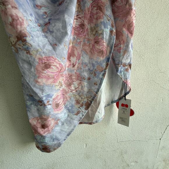 Romantic Floral Ruched Midi Dress Sleeveless Watercolor Knotted Strap Size M - Picture 3 of 8